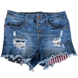 Mossimo Denim High Rise Shorts Distressed Ripped Jeans 4th of July Size 2 / 26''